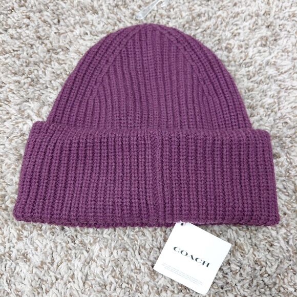 NEW Coach Patch Beanie Womens Classic Ribbed Knit Logo Horse Carriage Deep Berry main image 5